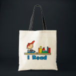 I Read Tote Bag<br><div class="desc">Bright,  colourful,  and very cute describe this stick figure I Read T-shirt,  mug,  mousepad,  tote bag,  and other I Read items that promote reading. You can customise this design using the easy customisation tool.</div>