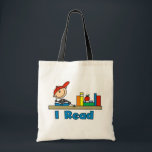 I Read Tote Bag<br><div class="desc">Bright,  colourful,  and very cute describe this stick figure I Read T-shirt,  mug,  mousepad,  tote bag,  and other I Read items that promote reading. You can customise this design using the easy customisation tool.</div>