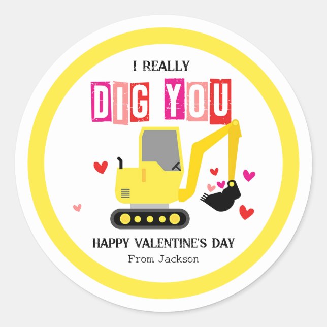 I Really Dig You Classroom Valentine's Day Classic Round Sticker (Front)