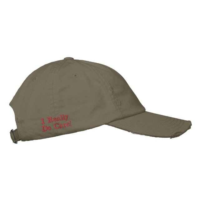 "I really do care" USA Light Olive Embroidered Hat (Right)