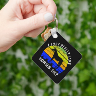 I Really Like Horses in Blue and Yellow  Key Ring