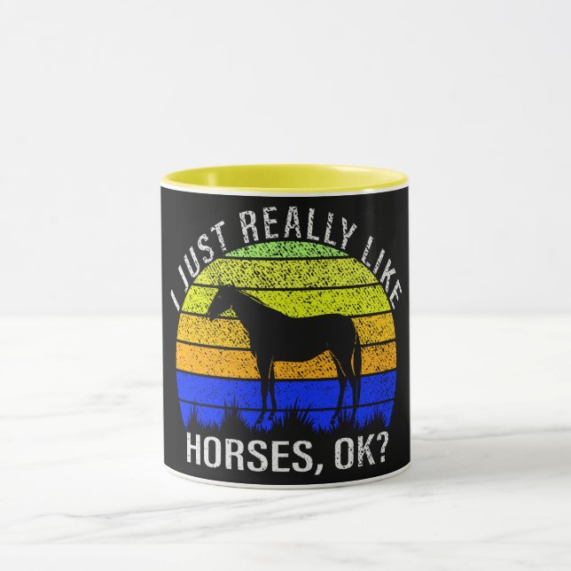 I Really Like Horses in Blue and Yellow Sunset Mug (Center)