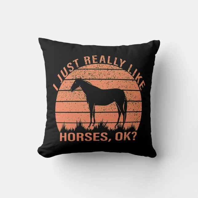 I Really Like Horses in Orange Tangerine  Cushion (Front)