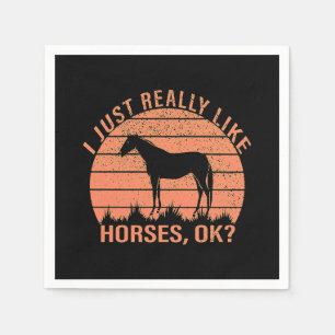 I Really Like Horses in Orange Tangerine  Napkin