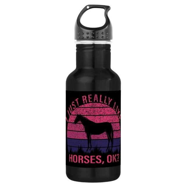 I Really Like Horses in Pink and Deep Purple  532 Ml Water Bottle (Front)