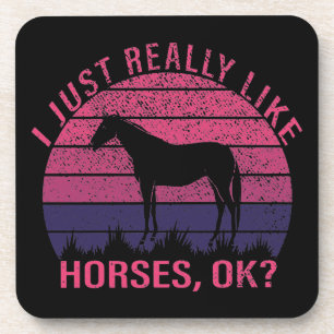I Really Like Horses in Pink and Deep Purple Coaster