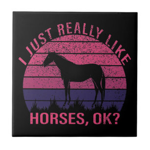 I Really Like Horses in Pink and Deep Purple    Tile