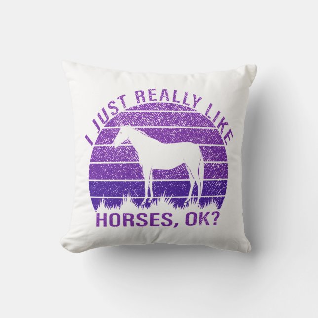 I Really Like Horses in Purple  Cushion (Front)