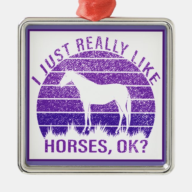 I Really Like Horses in Purple  Metal Tree Decoration (Front)