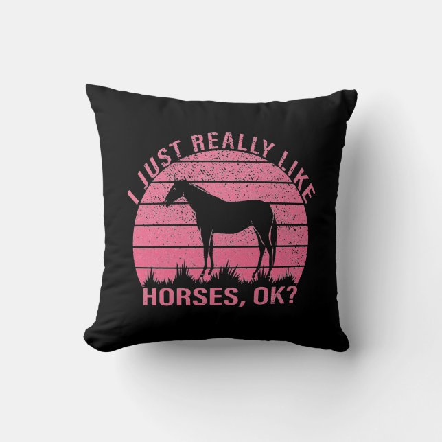 I Really Like Horses in Rose Pink   Cushion (Front)