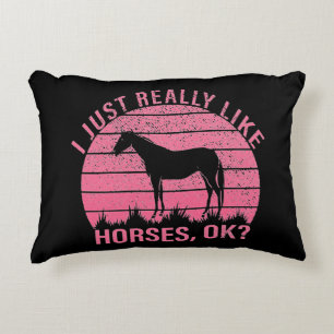 I Really Like Horses in Rose Pink    Decorative Cushion