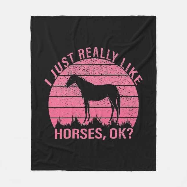 I Really Like Horses in Rose Pink Fleece Blanket (Front)