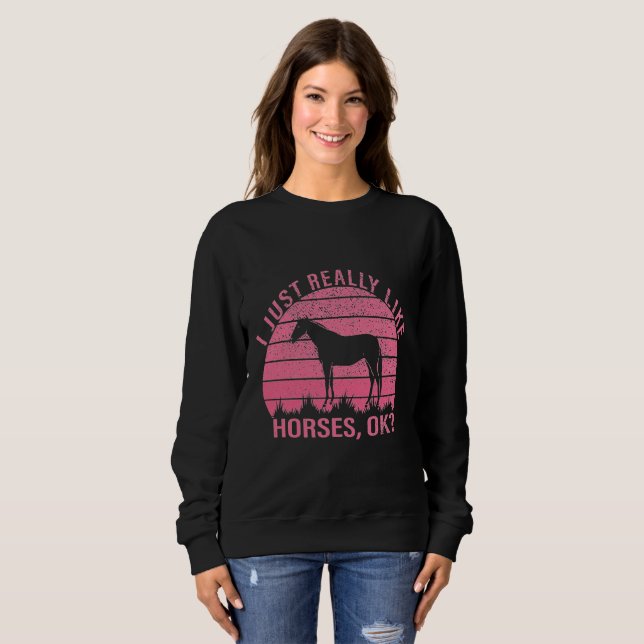 I Really Like Horses in Rose Pink   Sweatshirt (Front Full)