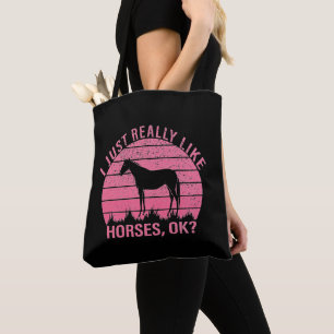 I Really Like Horses in Rose Pink Tote Bag
