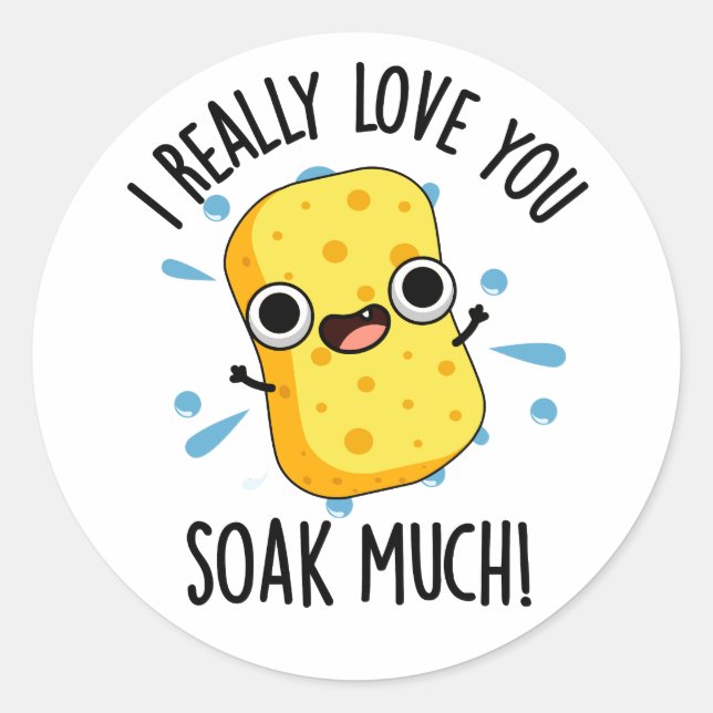 I Really Love You Soak Much Funny Sponge Pun  Classic Round Sticker (Front)