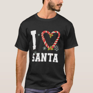 I Red heart Love Santa Candy Cane Matching Christm T-Shirt