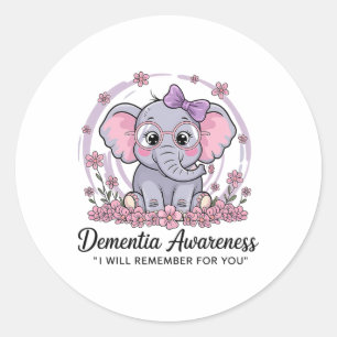 I Remember For You Cute Elephant Dementia Awarenes Classic Round Sticker