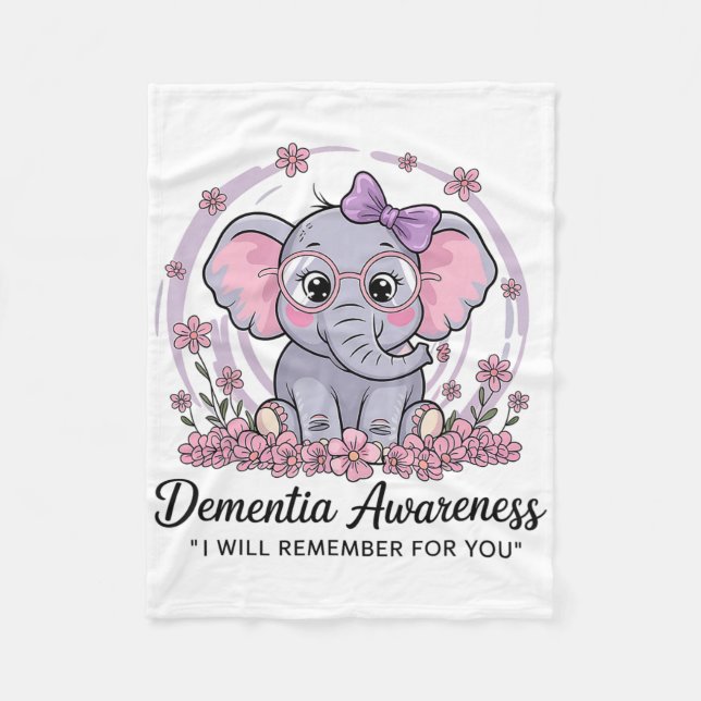 I Remember For You Cute Elephant Dementia Awarenes Fleece Blanket (Front)