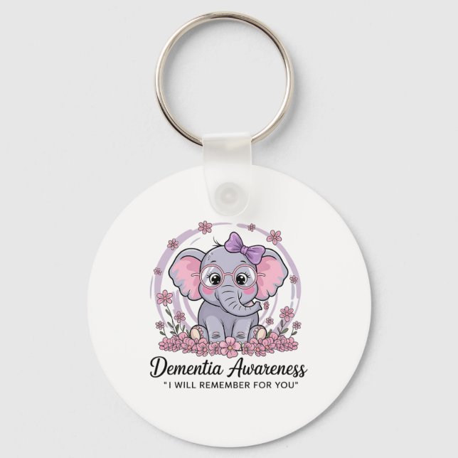 I Remember For You Cute Elephant Dementia Awarenes Key Ring (Front)