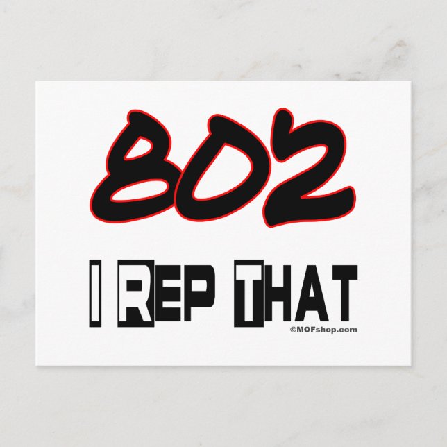 I Rep That 802 Area Code Postcard (Front)