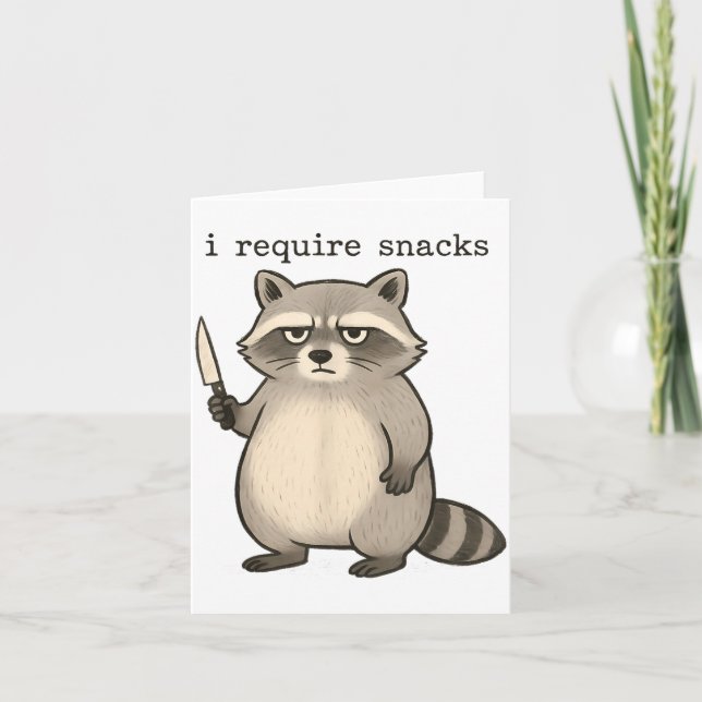 I Require Snacks Funny Mpy Raccoon Trash Meme Snac Card (Front)