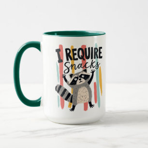 I Require Snacks Funny Racoon Design Mug
