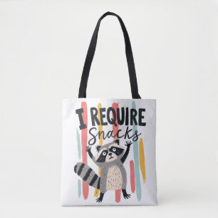 I Require Snacks Funny Racoon Design Tote Bag