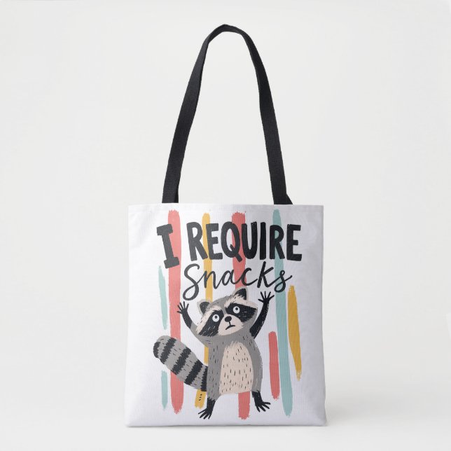 I Require Snacks Funny Racoon Design Tote Bag (Front)
