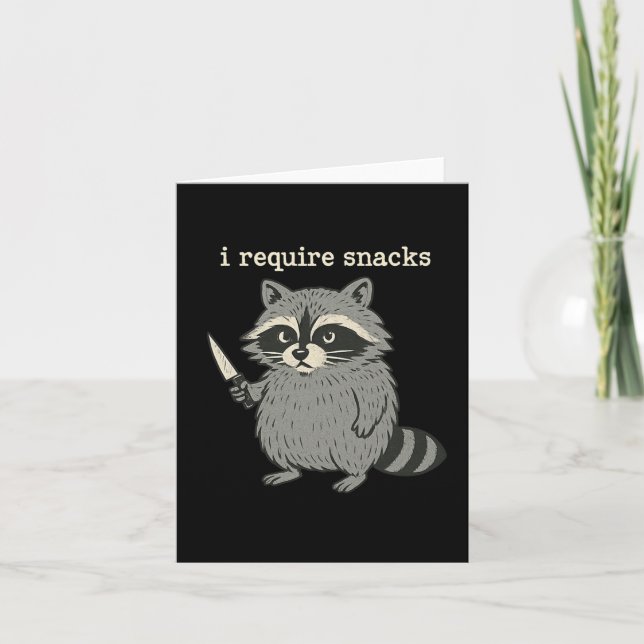 I Require Snacks Funny Racoon Halloween Art  Card (Front)