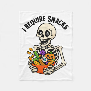 I Require Snacks Funny Skeleton Halloween Meme Fleece Blanket