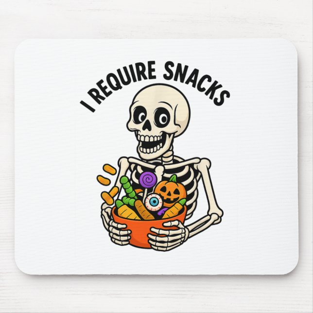 I Require Snacks Funny Skeleton Halloween Meme  Mouse Mat (Front)