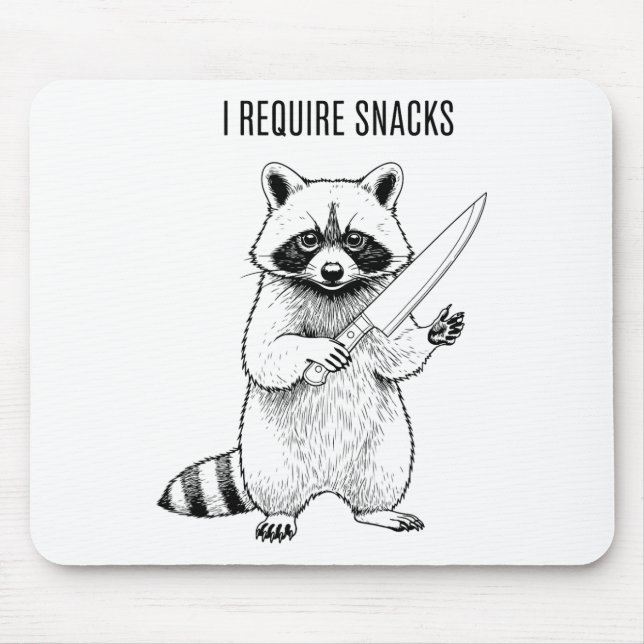 I Require Snacks Racoon Funny Halloween Retro Ani Mouse Mat (Front)