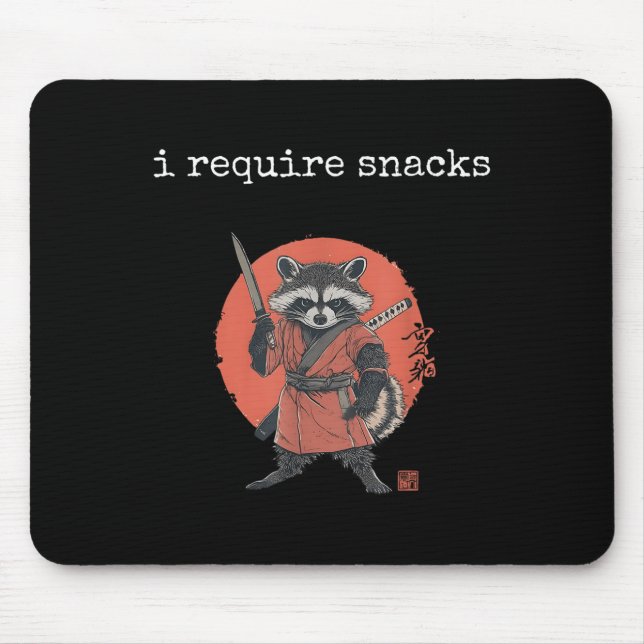 I Require Snacks Racoon, Funny Racoon Meme  Mouse Mat (Front)