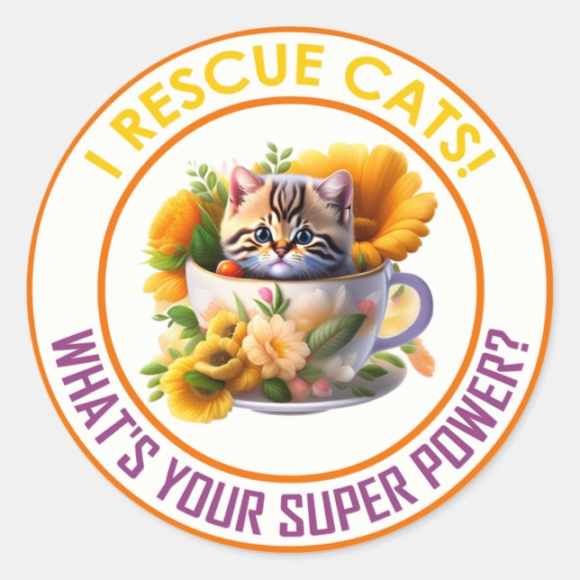 I RESCUE CATS! CLASSIC ROUND STICKER (Front)