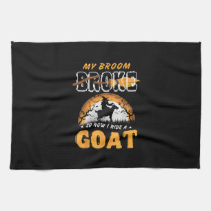 I Ride A Goat Funny Farming Halloween Farmer Gifts Tea Towel