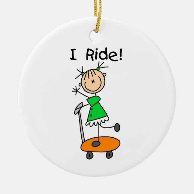 I Ride - Girl on Scooter Ceramic Tree Decoration (Front)