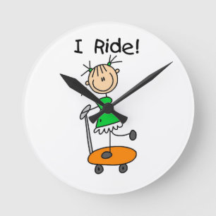 I Ride - Girl on Scooter Round Clock