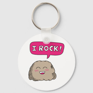 I Rock, Cute Cartoon Rock Humour Key Ring