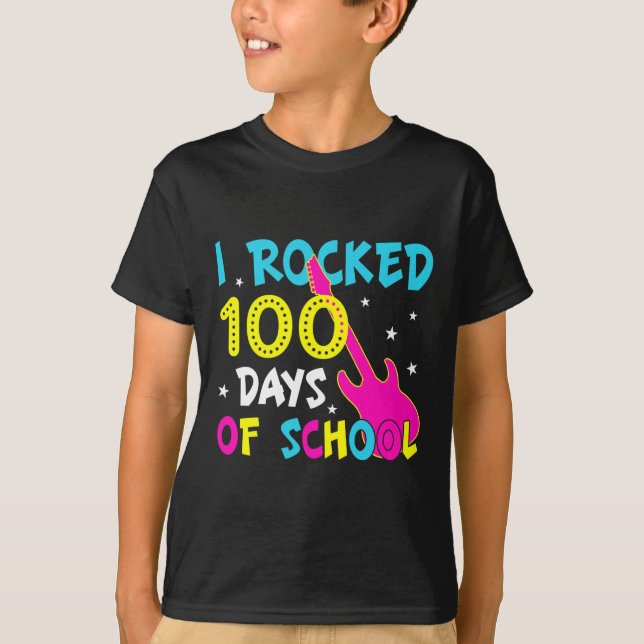 I Rocked 100 Days Of School 100th Day Guitar Music T-Shirt (Front)
