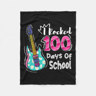 I Rocked 100 Days Of School B Guitar Kids Girls Gi Fleece Blanket