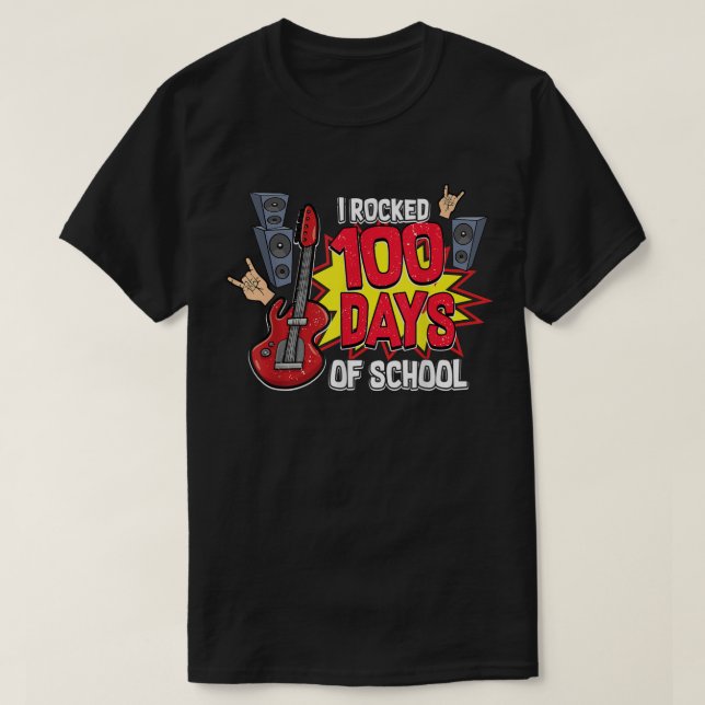 I Rocked 100 Days Of School Guitar Lover Music 100 T-Shirt (Design Front)