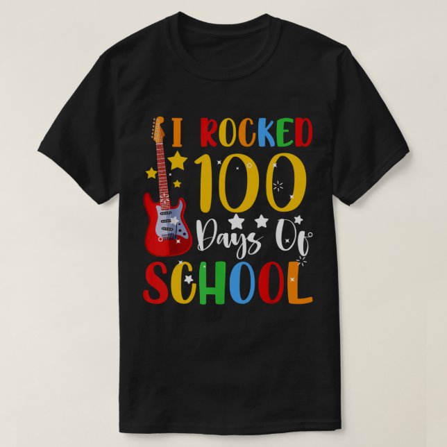 I Rocked 100 Days Of School Guitar Music T-Shirt (Design Front)