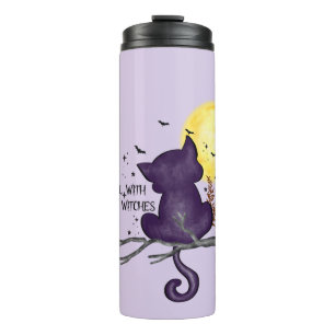 I Roll With Crazy Witches – Black Cat & Full Moon Thermal Tumbler