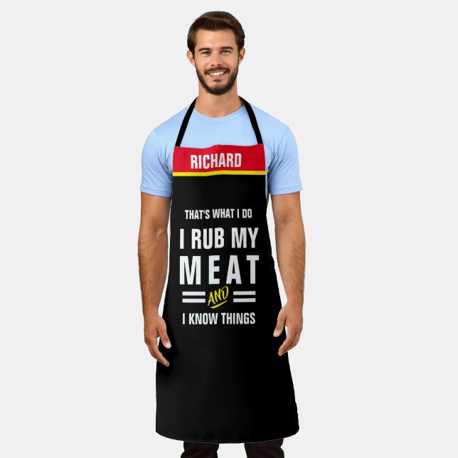 I Rub My Meat Apron - Funny BBQ Grill Gift For Men (Worn)