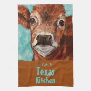 "I run a Texas kitchen" cow Tea Towel