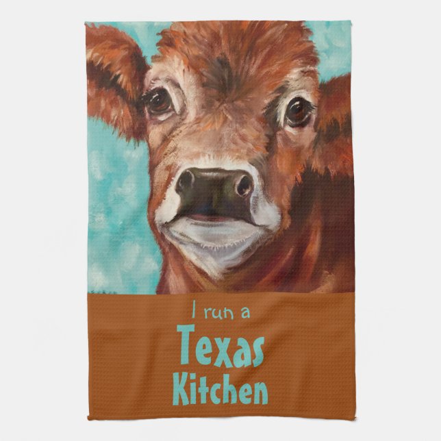 "I run a Texas kitchen" cow Tea Towel (Vertical)