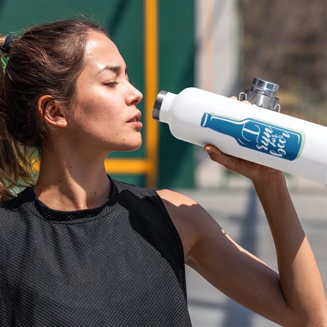 I Run For Beer Fitness Humour Blue Beer Water Bottle (Creator Uploaded)