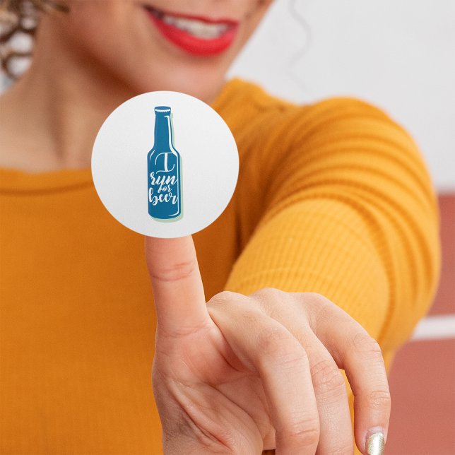 I Run For Beer Fitness Humour Blue Bottle Classic Round Sticker (Creator Uploaded)