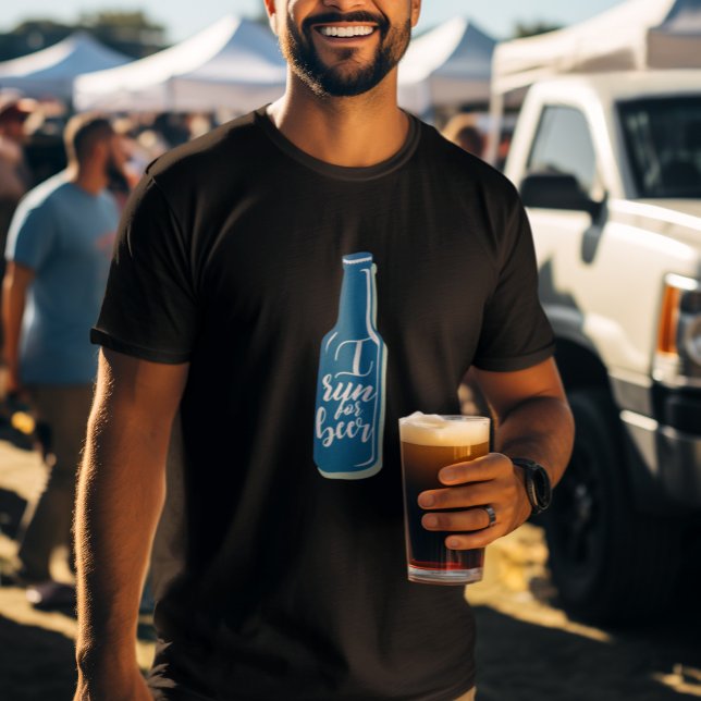 I Run For Beer Fitness Humour Blue Bottle T-Shirt (Creator Uploaded)