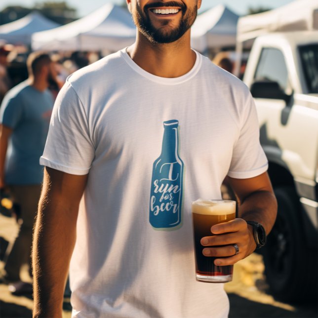 I Run For Beer Fitness Humour Blue Bottle T-Shirt (Creator Uploaded)